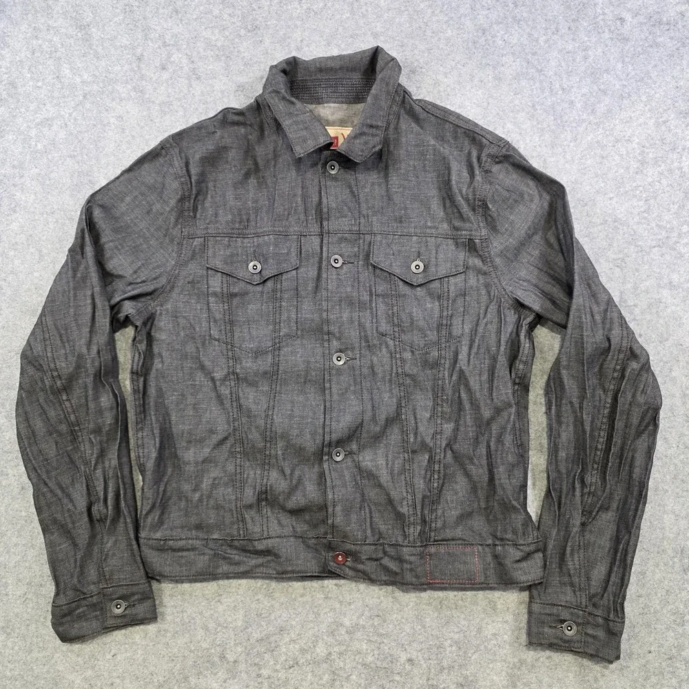 Gap (RED) Rigid Denim Jacket Mens Large Gray Cotton Button Front Trucker Unlined